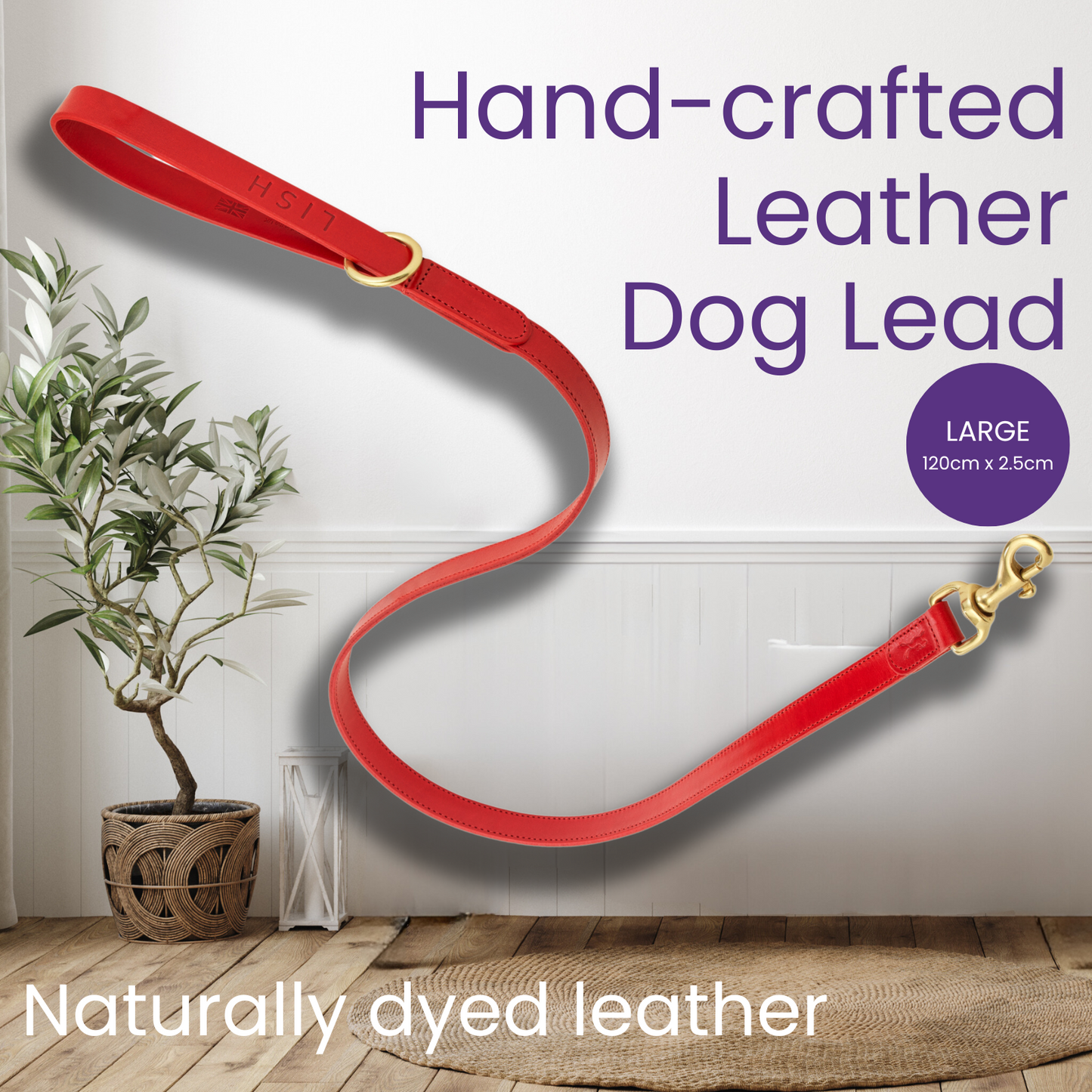 Luxury Leather Dog Lead (Red Large 1.2m x 2.5cm)